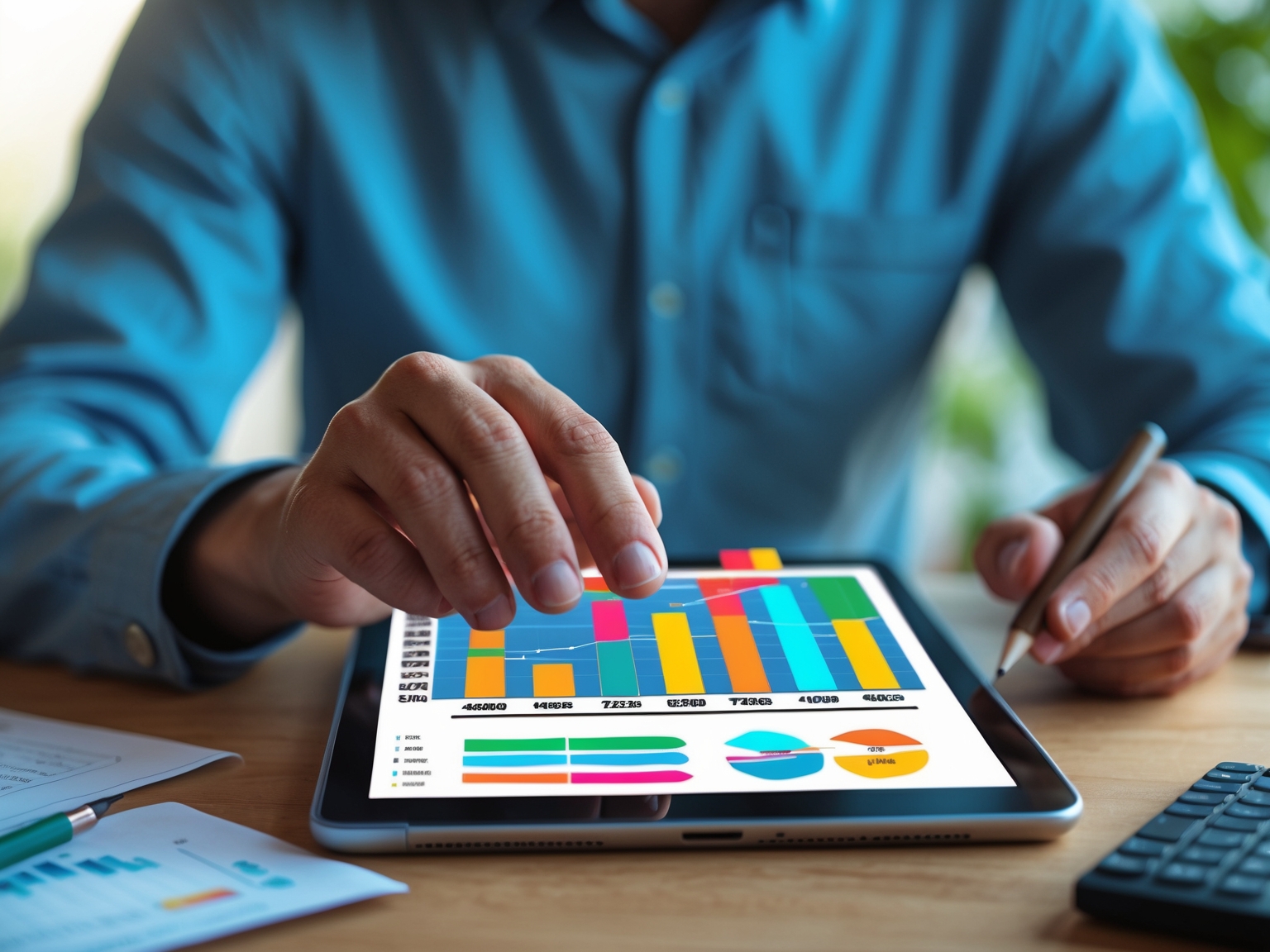 Colorful budget chart analysis on tablet