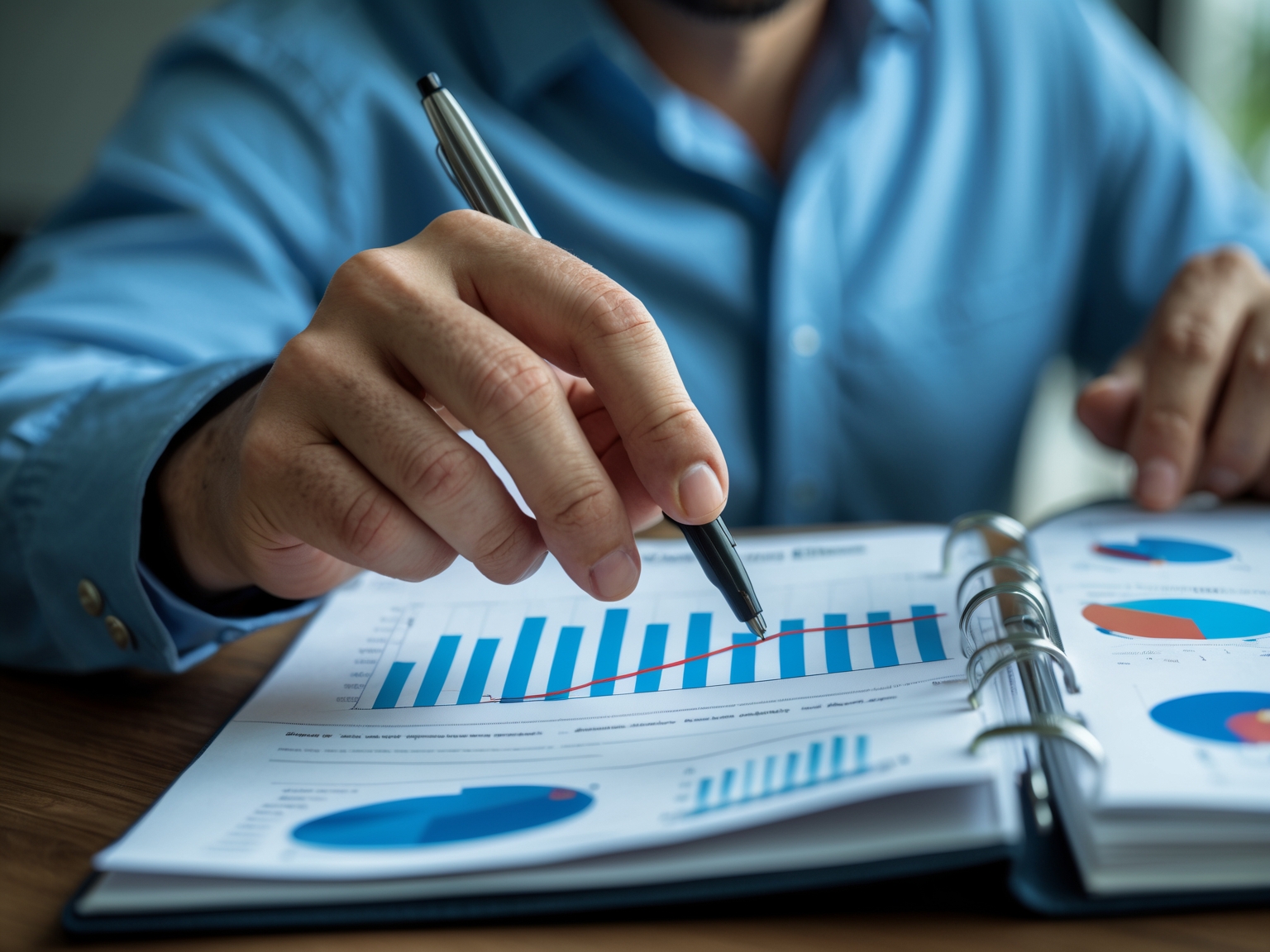 Financial advisor reviewing predictive charts and graphs